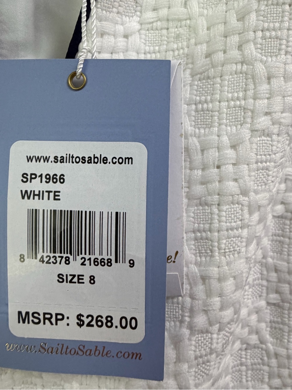 Sail to Sable White Textured Sheath with Navy Trim - Picture 6 of 6